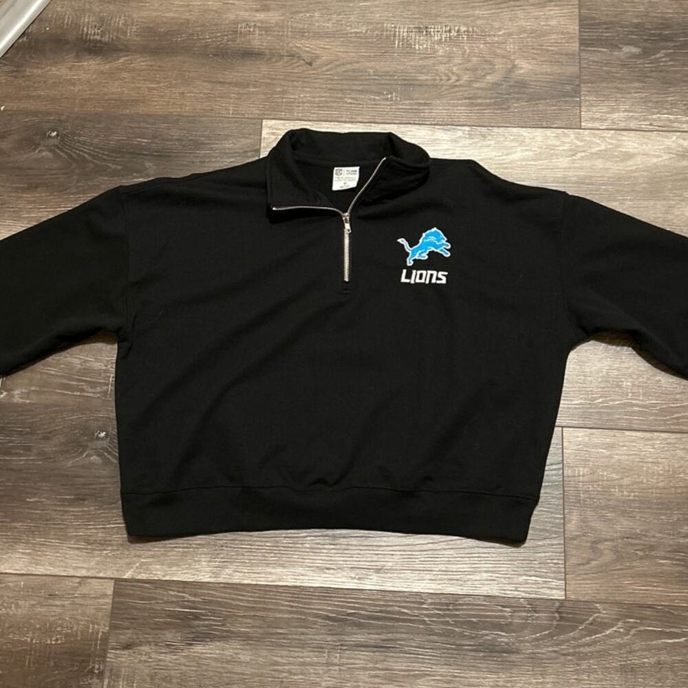 Detroit Lions NFL Cropped Quarter Zip Pullover Sweatshirt Black Women’s X-Large - Picture 10 of 10